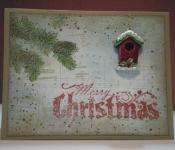 merry christmas card birdhouse