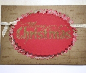 christmas card scalloped oval gold embossed