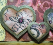 valentine\'s card with stamped and embossed hearts and perfect pearls close up