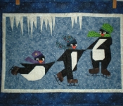 crack the whip penguins-paper pieced quilted wallhanging