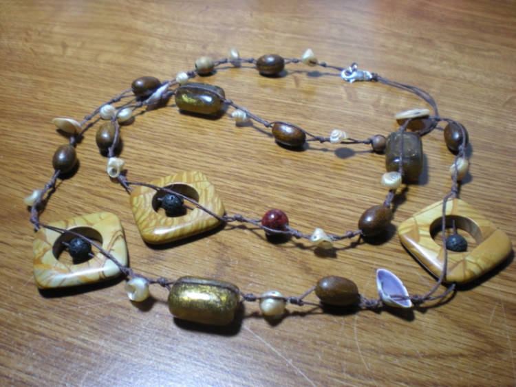 knotted necklace with square stone beads