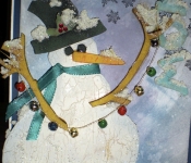 christmas card snowman with distress crackle paint