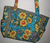 blue and yellow sunflower fabric purse