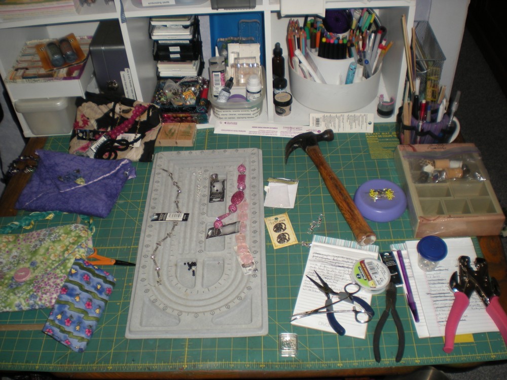 what's on your workdesk wednesday - folded orgami purses and beaded handles