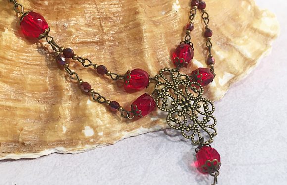 Vintage Valentine Necklace with Filigree & Crystals