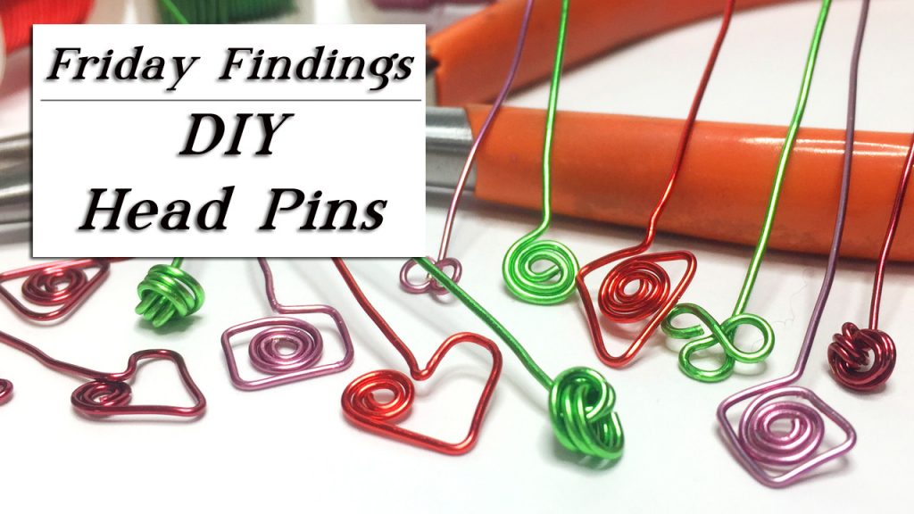 Decorative spiraling and looped head pins made out of colorful wire