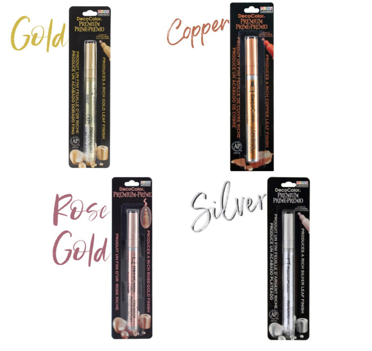 4 metallic paint markers in gold, silver, rose gold and copper